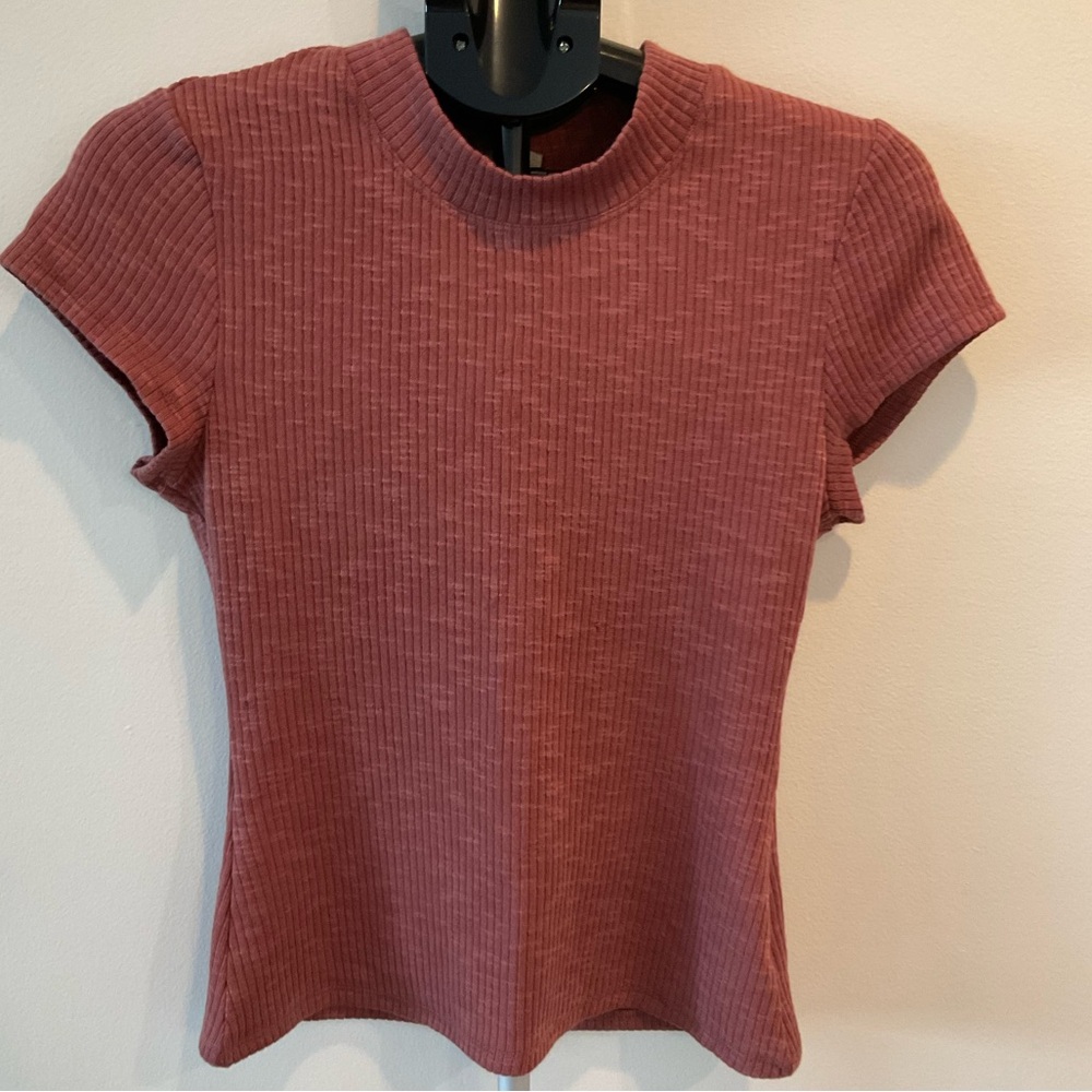 NWT FreePeople Intimately Ribbed Mauve Short Sleeve Top size large